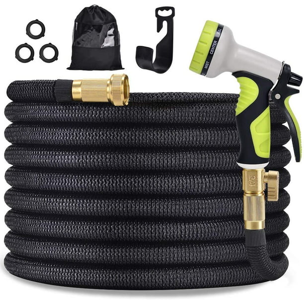 75 FT Lightweight Easy Storage Kink Free Water Hose Leakproof Solid Brass Fittings with Nozzle NGreen Flexible and Expandable Garden Hose Strength Durable Fabric and 13-Layer Latex Inner Tube 